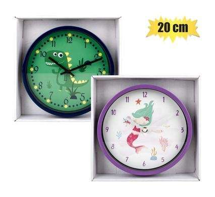 Clock wall pl round dino-mermaid 20cm