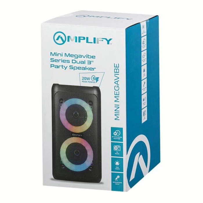 Amplify 20W Mini Megavibe Series Dual 3-inch Party Speaker Black 