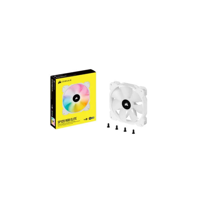 Corsair White SP120 RGB Elite; 120mm RGB LED Fan with AirGuide; Single Pack