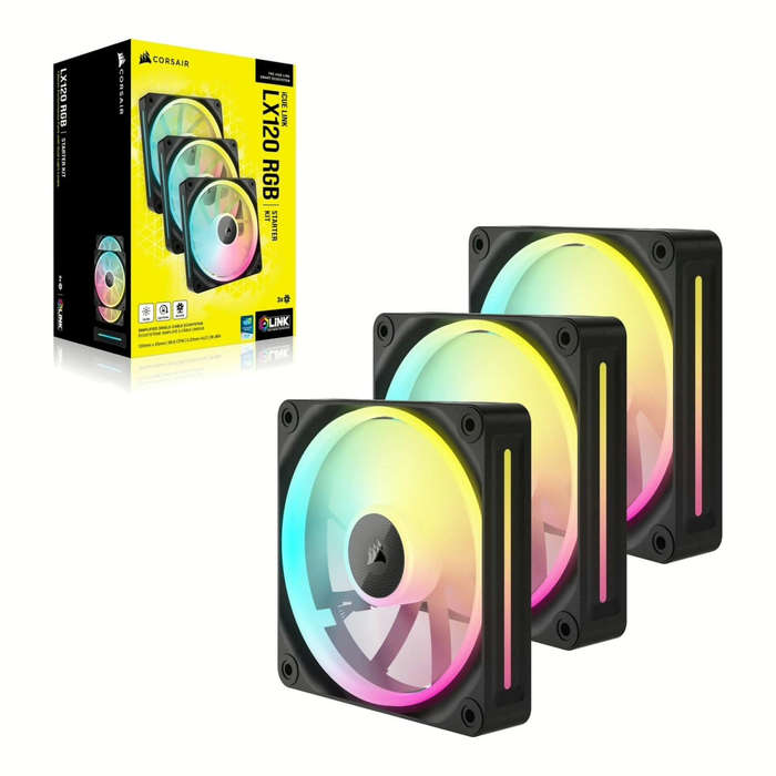 Corsair LX120 RGB iCUE Link 120mm PWM Black Case Fan - Triple Pack