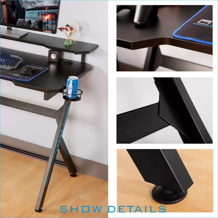Volkano VX Gaming Donahue Gaming Desk with Headphone Hook Black