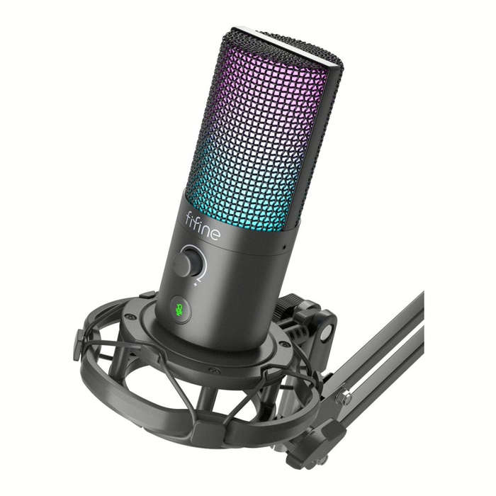 Fifine T669 Pro3 RGB Microphone with Pop Filter and Boom Arm Stand