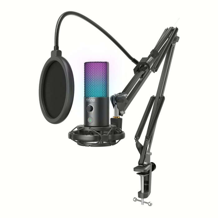 Fifine T669 Pro3 RGB Microphone with Pop Filter and Boom Arm Stand