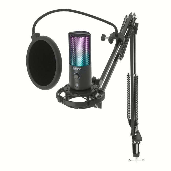Fifine T669 Pro3 RGB Microphone with Pop Filter and Boom Arm Stand