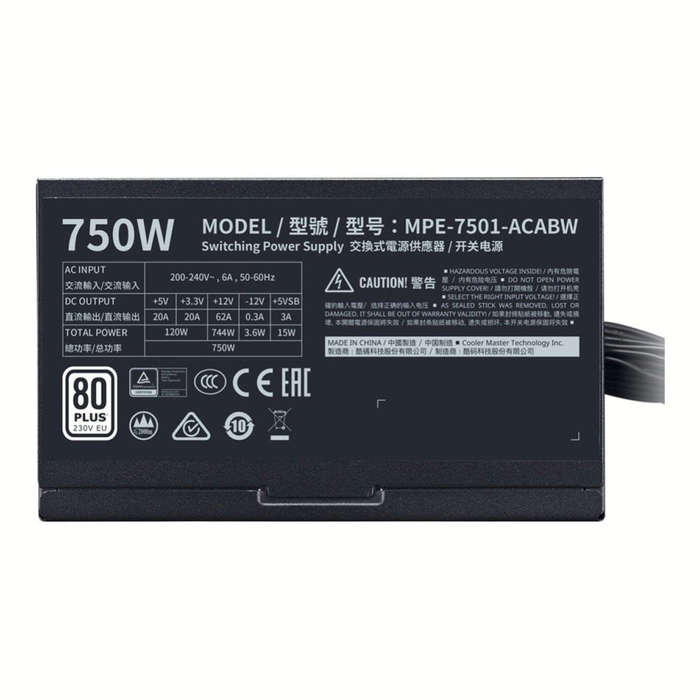 Cooler Master MWE 750 750W 80 Plus Bronze Non-Modular Power Supply