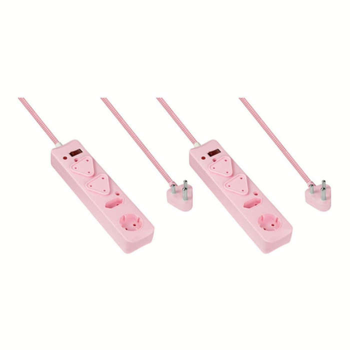 Switched 4-Way Surge Multiplug 3m Pink 2-pack