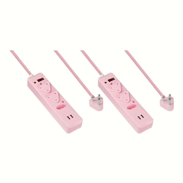 Switched 3-Way Surge Multiplug with USB 3m Pink 2-pack