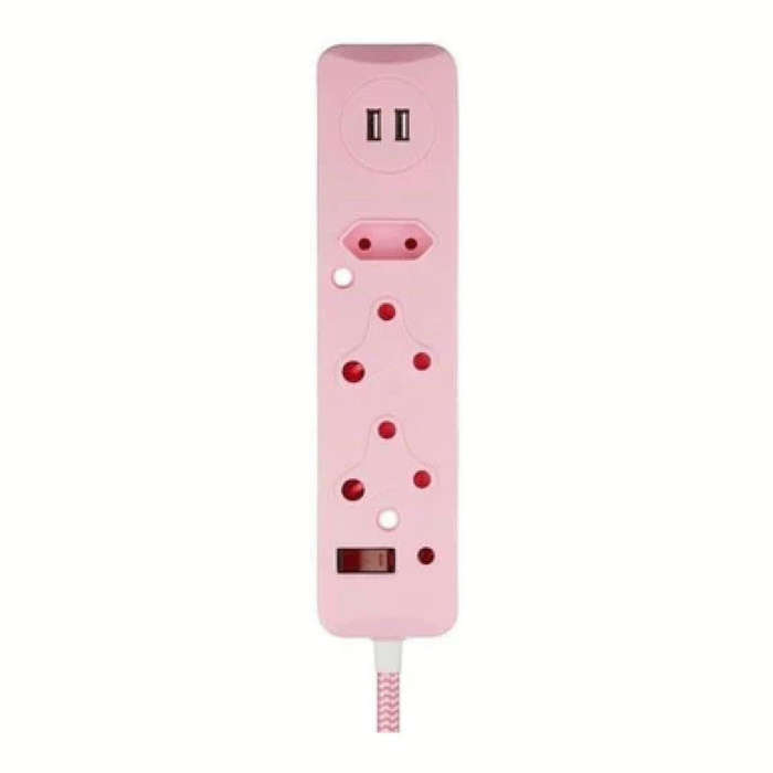 Switched 3-Way Surge Multiplug with USB 3m Pink 2-pack
