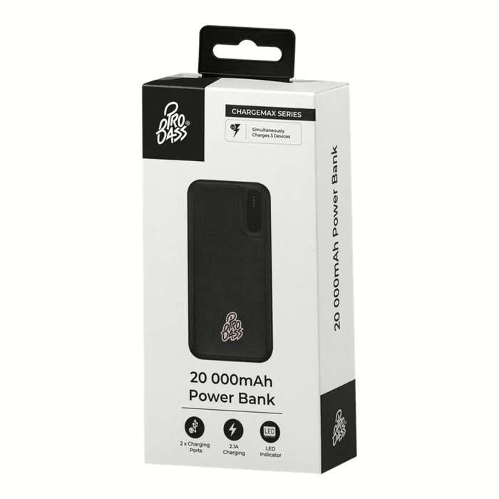 Pro Bass ChargeMax 20,000mAh Power Bank Black