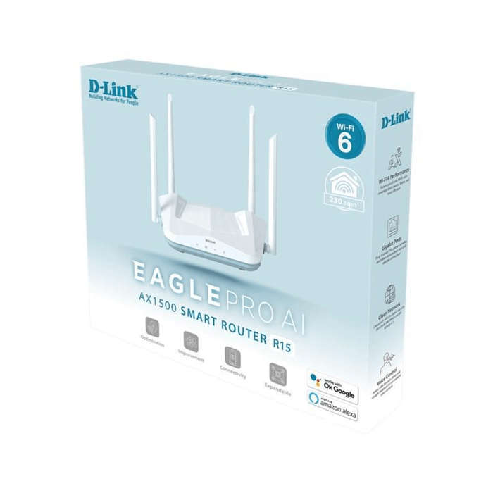 D-Link AX1500 Smart Router Dual-band 2x2 Wi-Fi 6; Up to 1200Mbps (5GHz) and 300Mbps (2.4GHz) speeds