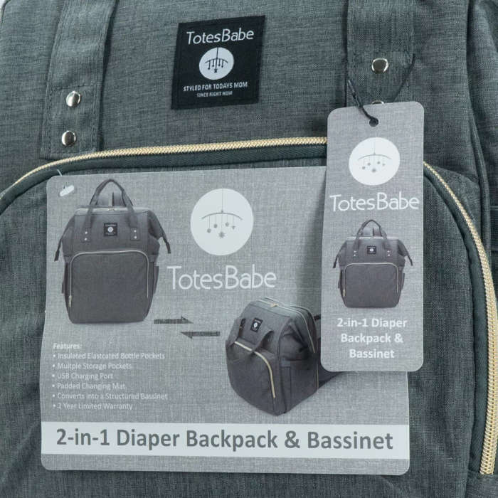 Totes Babe Alma Convertible Diaper Backpack Dark Grey