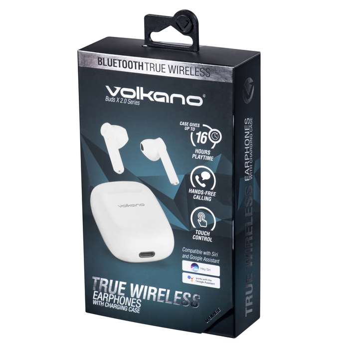 Volkano Buds X 2.0 Series True Wireless Earphones + Charging Case - White