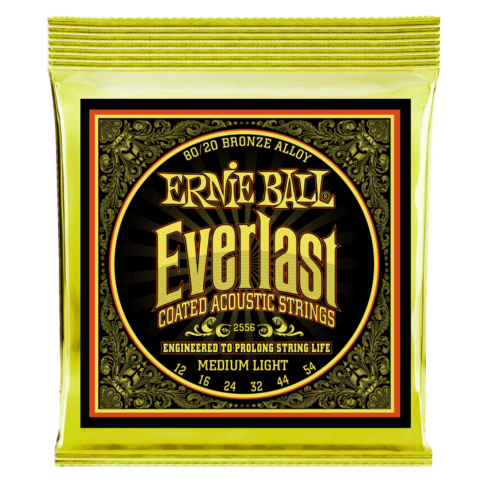 Ernie Ball 2556 - Everlast Coated 80/20 Bronze Acoustic Guirar Strings (12-54 Gauge) - MEDIUM LIGHT