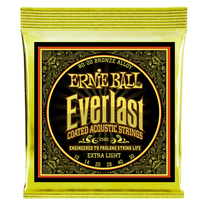 Ernie Ball 2560 - Everlast Coated 80/20 Bronze Acoustic Guitar Strings (10-50 Gauge) - EXTRA LIGHT