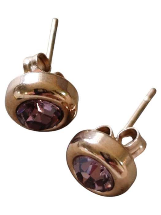8mm Purple rhinestone in rose gold stainless steel earring studs