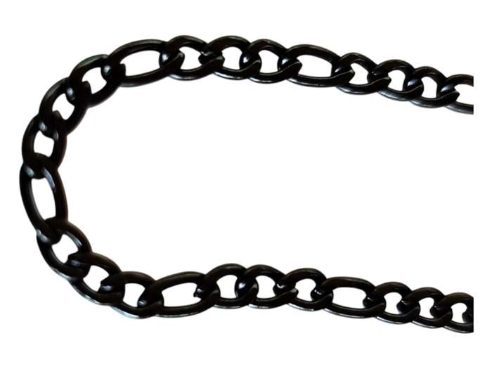 Black Stainless steel Figaro chain w clasp, 4mm, 60cm,