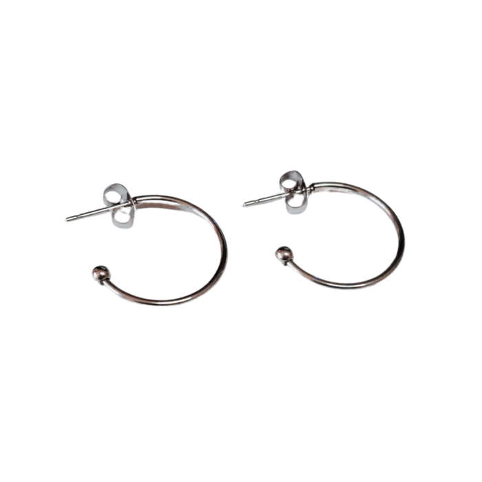 C- shaped pair of earrings with loop, Stainless steel