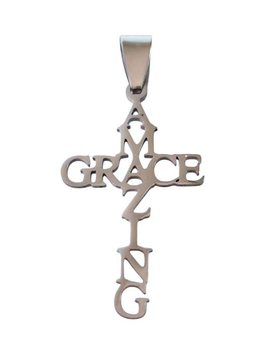 Amazing grace cross pendant, stainless steel, 42mm