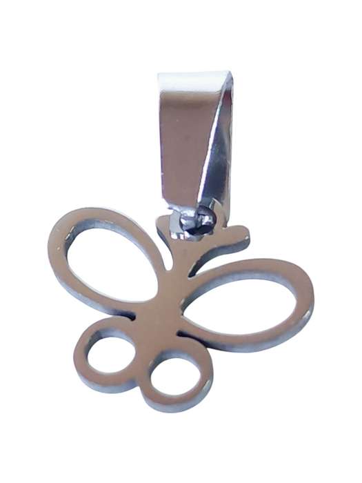 Small Pendant in stainless steel with bail, Butterfly, 14mm