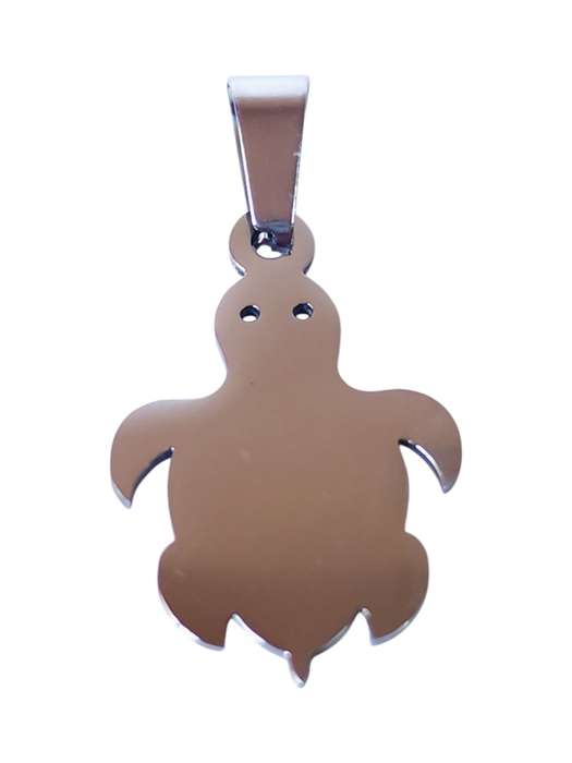Small Pendant in stainless steel with bail, Turtle, 23mm