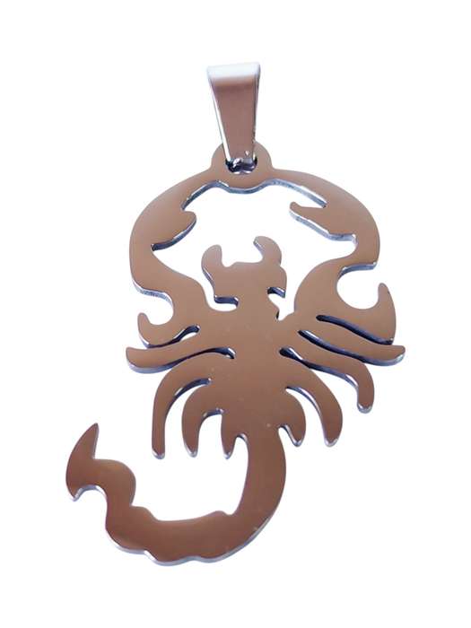 Pendant in stainless steel with bail, Scorpion, 38mm