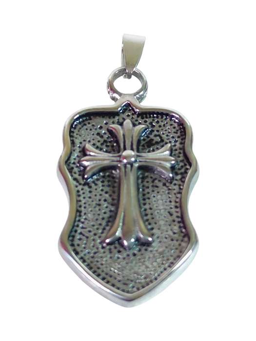 Pendant in stainless steel, Cross on Shield, 54mm