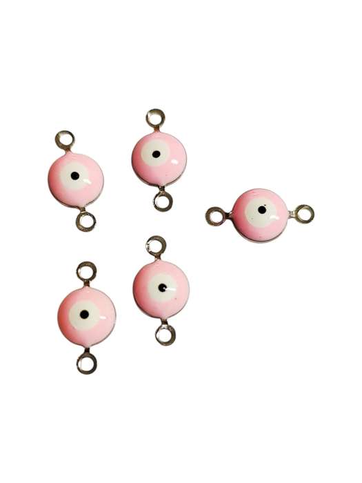 5 Pcs Evil Eye link connector in stainless steel, Pink, 6.8x12.7mm