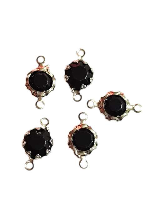 5 Pcs Rhinestone link connector in stainless steel, Black, 6.5x11.82mm