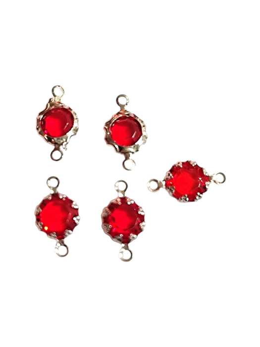 5 Pcs Rhinestone link connector in stainless steel, Red, 6.5x11.82mm