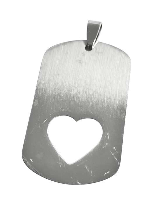 Pendant in stainless steel with bail, Tag with Heart, 46mm excluding bail