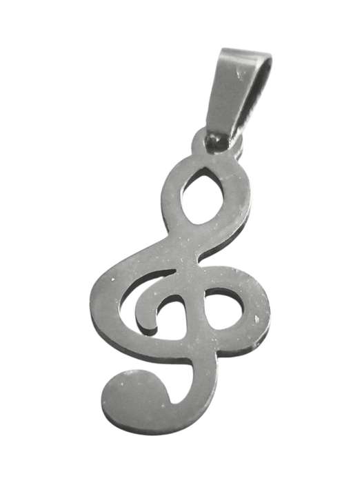 Pendant in stainless steel with bail, Music Note, 25mm Excluding Bail