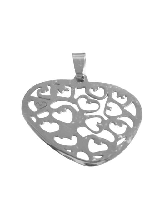 Pendant in stainless steel with bail, Multiple heart, 39mm side to side