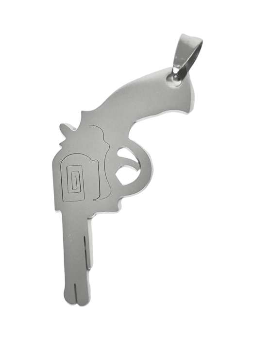 Pendant in stainless steel with bail, Revolver, 54mm excl bail