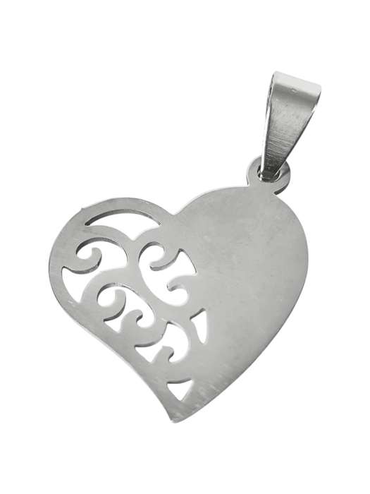 Pendant in stainless steel with bail, Vine cut-out in Heart, 22mm
