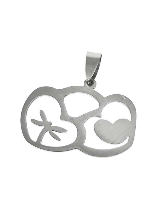Pendant in stainless steel with Heart and Butterfly, 34mm excluding bail