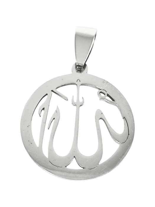Pendant in stainless steel with bail, Budhism, 22mm round