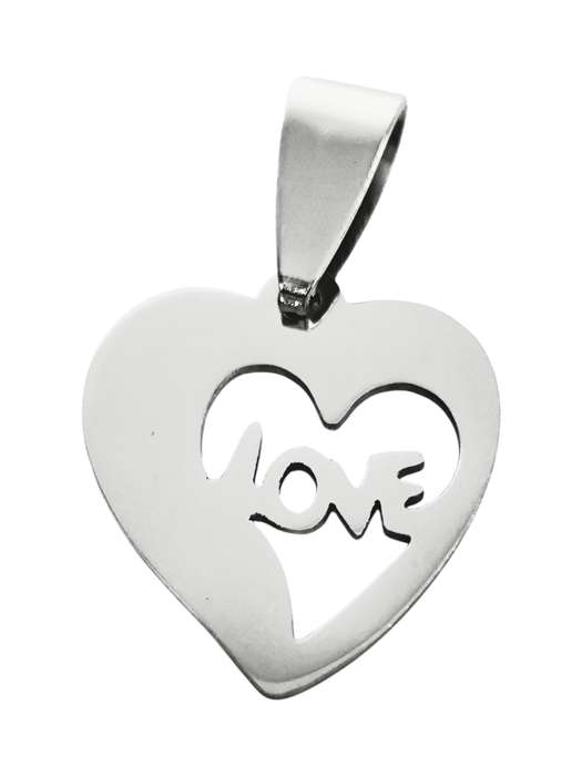 Pendant in stainless steel with bail, Love Cut-Out in Heart, 18mm excluding bail