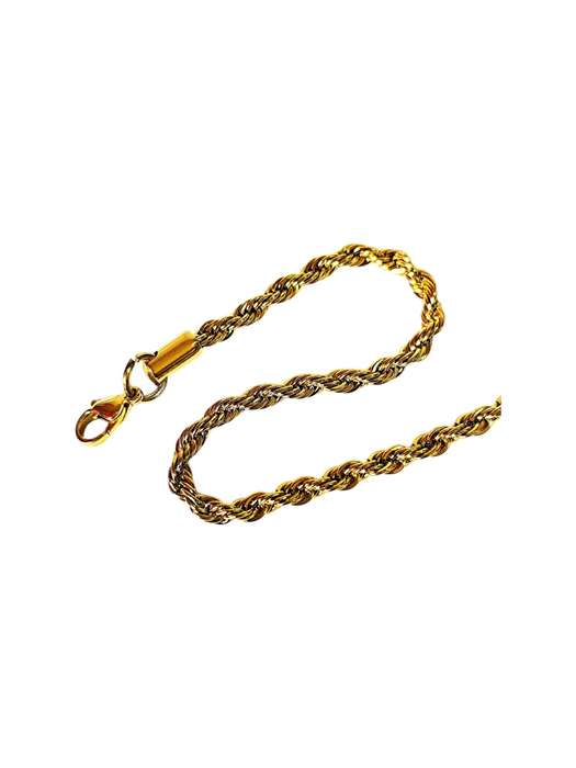Rope chain 4mm wide, Gold Stainless steel, 60cm long