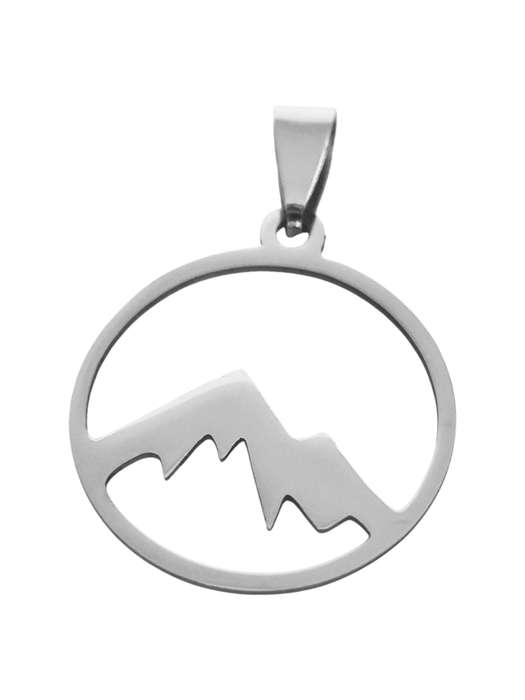 Pendant in stainless steel with bail, Mountain top, 25mm excluding bail