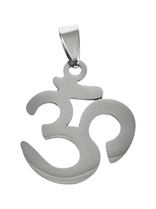 Pendant in stainless steel with bail, Om, 25mm excl bail