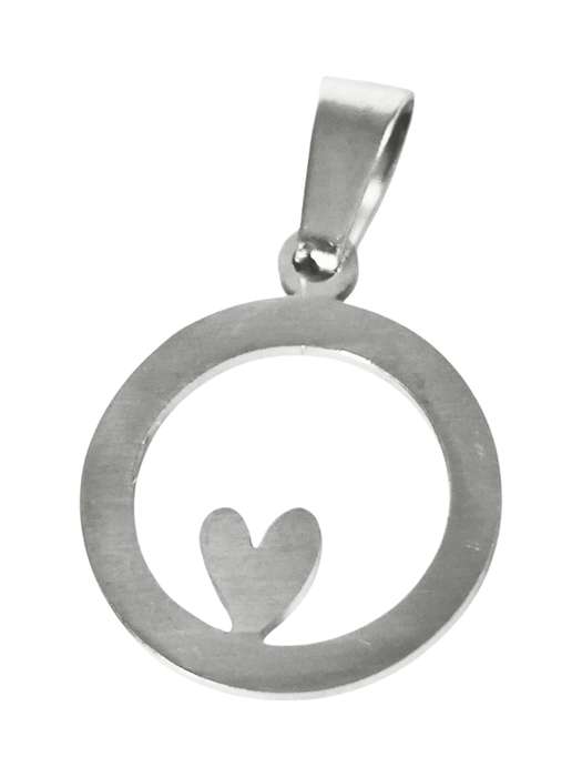 Pendant in stainless steel with bail, Dainty heart in circle