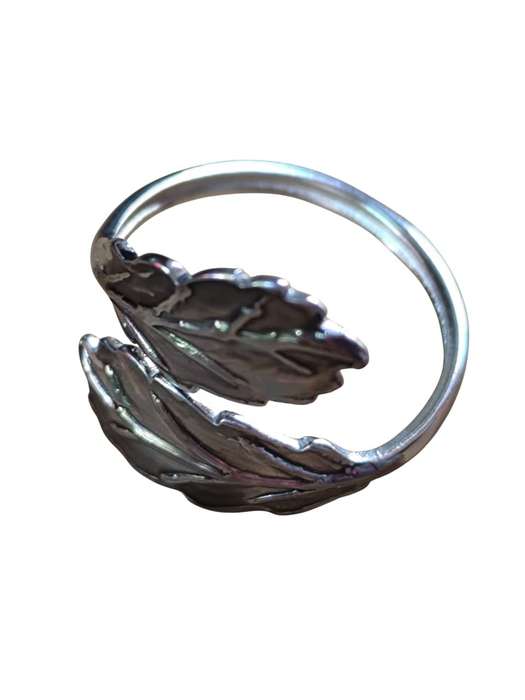 Stainless Steel Ring, Two Leaves, adjustable