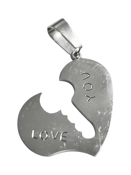 Pendant in stainless steel heart with key insert, 24mm excluding bail