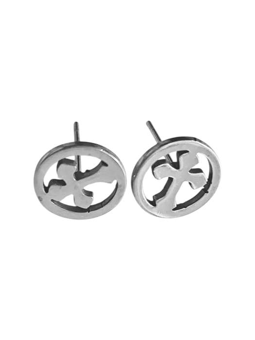 Stainless Steel Cross in Circle Earring Pair, 10mm