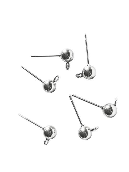 Earring stud pair with ball and loop, stainless steel, 3 Pairs