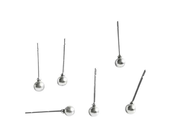 Stainless Steel Ball Stud Earrings, 3 pairs