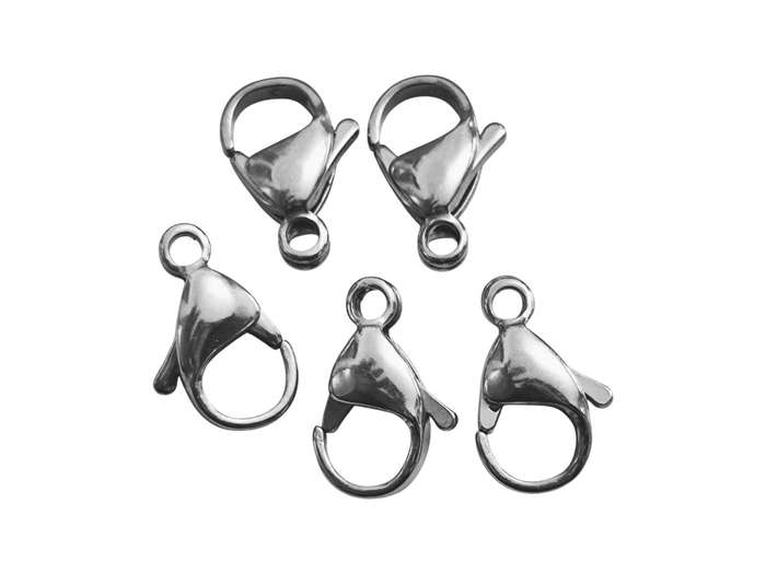 Stainless steel lobster clasp, 15mm, 5 pcs