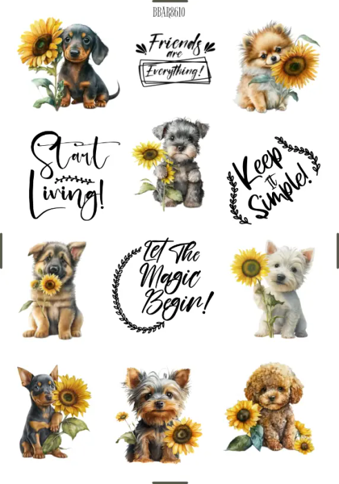 Paws-itively Adorable Autumn Dog Sticker Sheet with Florals and Sunflowers - Yellow Journaling St...