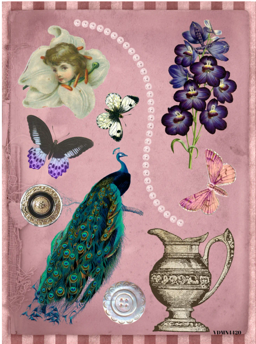 Shabby Chic Butterfly Craft Stickers - Pippies Poppies Pink Journaling Sticker Sheet