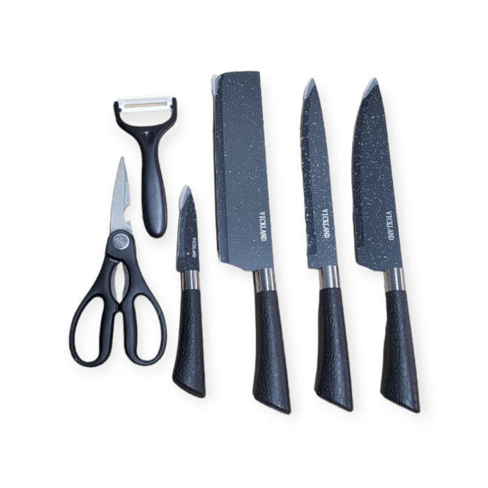 VICKLAND 1831406 Non-Stick Black Stainless Steel Kitchen Knife Set 6 Pcs
